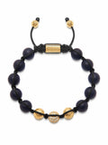 Nialaya Men's Beaded Bracelet Men's Beaded Bracelet with Matte Onyx and Gold Multi Precious Stone Bracelet