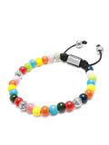 Nialaya Men's Beaded Bracelet Men's Beaded Bracelet with Multicolored Glass and Silver