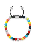 Nialaya Men's Beaded Bracelet Men's Beaded Bracelet with Multicolored Glass and Silver