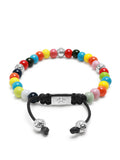 Nialaya Men's Beaded Bracelet Men's Beaded Bracelet with Multicolored Glass and Silver