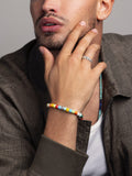 Nialaya Men's Beaded Bracelet Men's Beaded Bracelet with Multicolored Glass and Silver