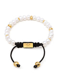 Nialaya Men's Beaded Bracelet Men's Beaded Bracelet with Pearl and Gold