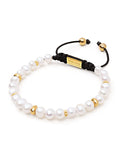 Nialaya Men's Beaded Bracelet Men's Beaded Bracelet with Pearl and Gold