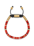 Nialaya Men's Beaded Bracelet Men's Beaded Bracelet with Red, White and Gold Disc Beads