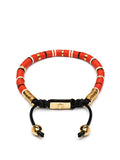 Nialaya Men's Beaded Bracelet Men's Beaded Bracelet with Red, White and Gold Disc Beads