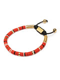 Nialaya Men's Beaded Bracelet Men's Beaded Bracelet with Red, White and Gold Disc Beads