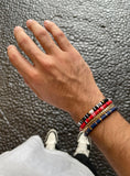 Nialaya Men's Beaded Bracelet Men's Beaded Bracelet with Red, White and Gold Disc Beads