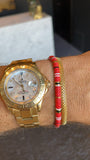 Nialaya Men's Beaded Bracelet Men's Beaded Bracelet with Red, White and Gold Disc Beads