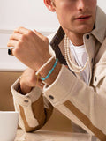 Nialaya Men's Beaded Bracelet Men's Beaded Bracelet with Turquoise and Silver