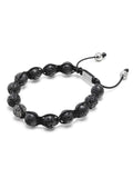 Nialaya Men's Beaded Bracelet Men's Black Diamond Beaded Bracelet with Lavastone and Sterling Silver