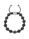 Nialaya Men's Beaded Bracelet Men's Black Diamond Beaded Bracelet with Lavastone and Sterling Silver