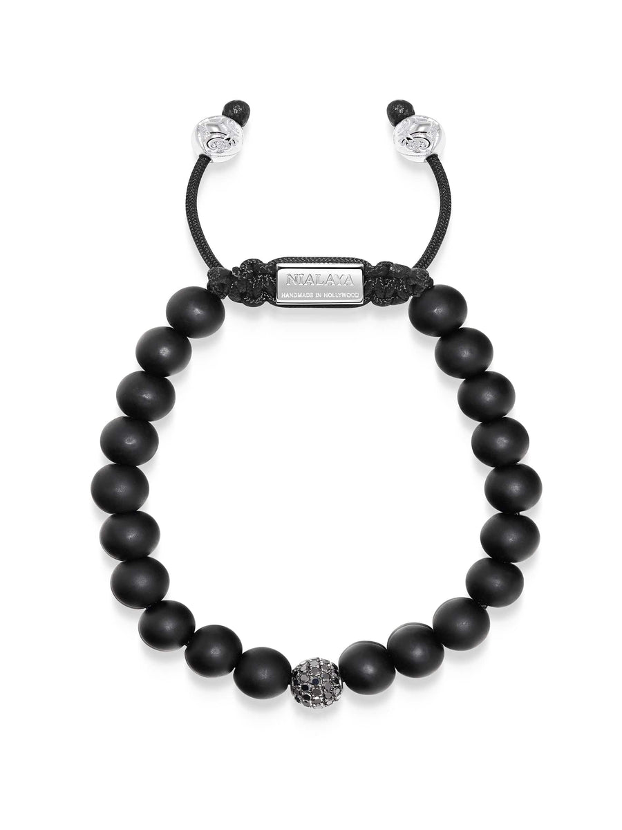 Men's Black Diamond Beaded Bracelet with Matte Onyx
