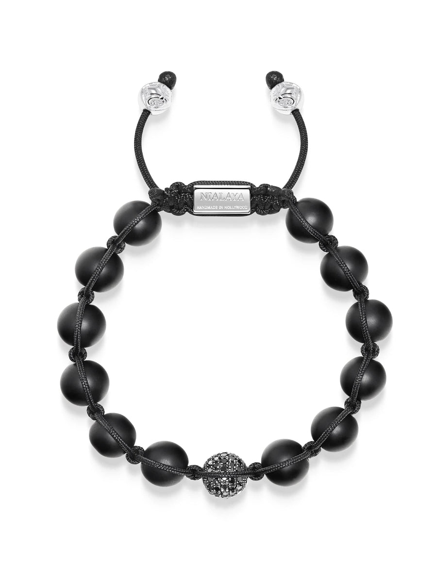 Black Diamond Beaded Bracelet with Matte Onyx and Sterling Silver