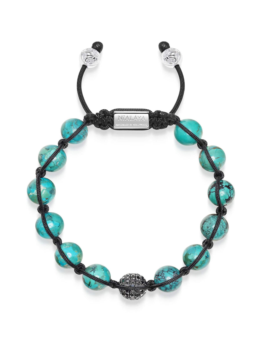 Black Diamond Beaded Bracelet with Turquoise and Sterling Silver