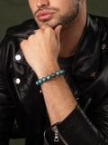 Nialaya Men's Beaded Bracelet Men's Black Diamond Beaded Bracelet with Turquoise and Sterling Silver