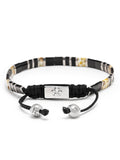 Nialaya Men's Beaded Bracelet Men's Bracelet with Black, White Marbled and Silver Miyuki Tila Beads