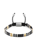 Nialaya Men's Beaded Bracelet Men's Bracelet with Black, White Marbled and Silver Miyuki Tila Beads