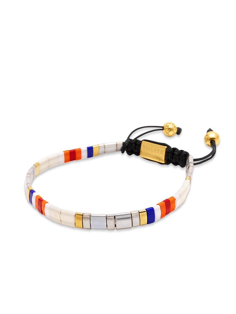 Nialaya Men's Beaded Bracelet Men's Bracelet with Grey and Orange Miyuki Tila Beads