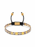 Nialaya Men's Beaded Bracelet Men's Bracelet with Marbled Amber and Gold Miyuki Tila Beads