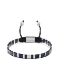 Nialaya Men's Beaded Bracelet Men's Bracelet with Marbled Blue and Silver Miyuki Tila Beads