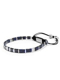 Nialaya Men's Beaded Bracelet Men's Bracelet with Marbled Blue and Silver Miyuki Tila Beads