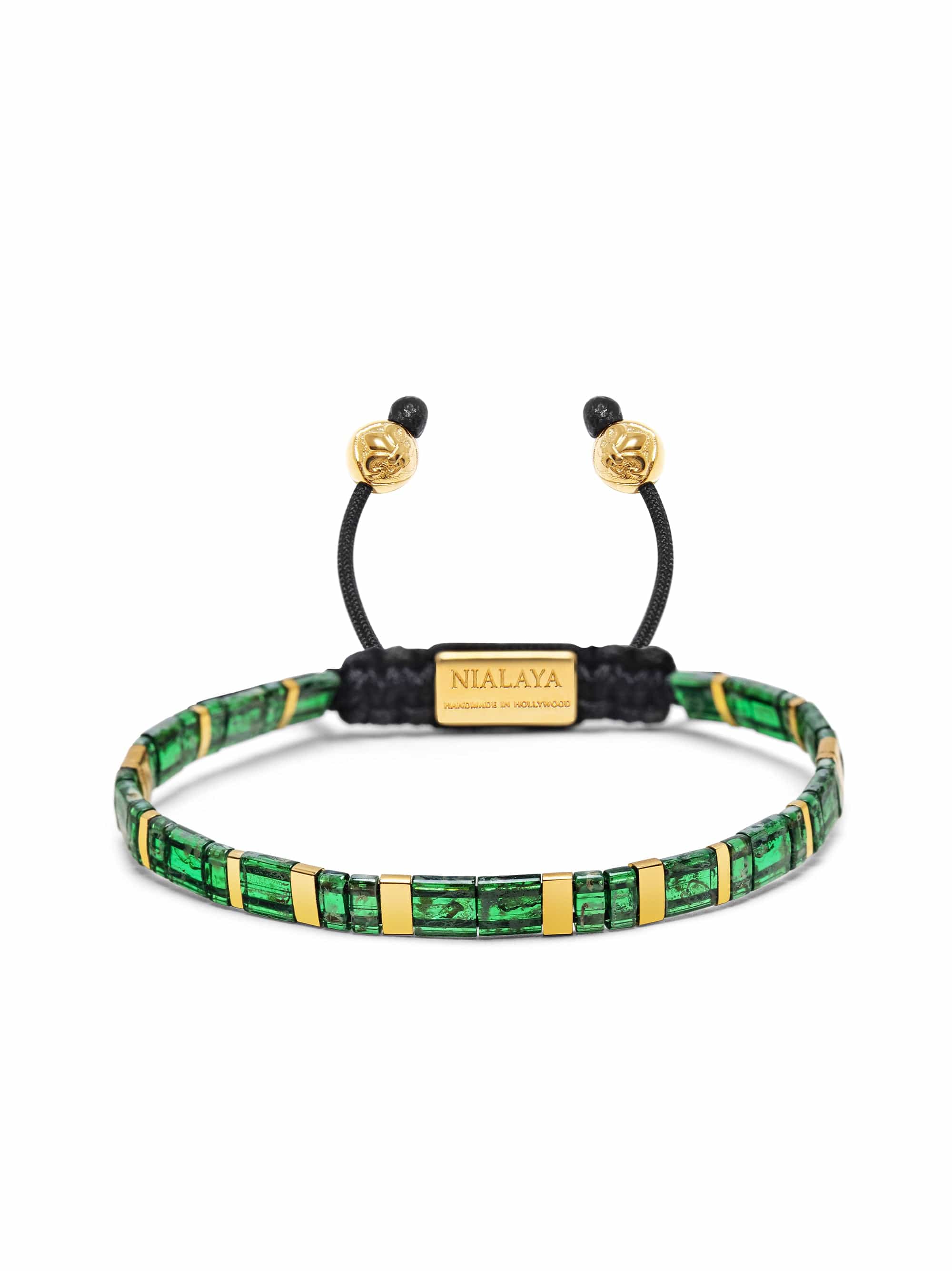 Men s Bracelet with Marbled Green and Gold Miyuki Tila Beads