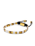 Nialaya Men's Beaded Bracelet Men's Bracelet with White, Marbled Amber and Gold Miyuki Tila Beads