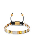 Nialaya Men's Beaded Bracelet Men's Bracelet with White, Marbled Amber and Gold Miyuki Tila Beads