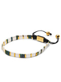 Nialaya Men's Beaded Bracelet Men's Bracelet with White, Patina Green and Gold Miyuki Tila Beads