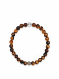 Nialaya Men's Beaded Bracelet Men's Grey Diamond Wristband with Brown Tiger Eye