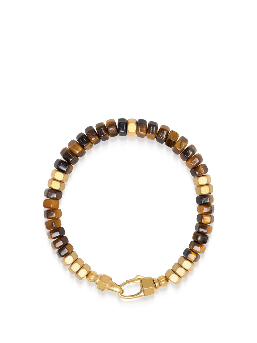 Men's Hexagon Beaded Bracelet with Tiger Eye and Gold