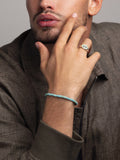 Nialaya Men's Beaded Bracelet Men's Miyuki Beaded Bracelet with Turquoise and Silver