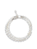 Nialaya Men's Beaded Bracelet Men's Silver Wrap-Around Bracelet with Pearls