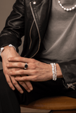 Nialaya Men's Beaded Bracelet Men's Silver Wrap-Around Bracelet with Pearls