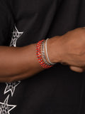 Nialaya Men's Beaded Bracelet Men's Silver Wrap Around Bracelet with Red Jade