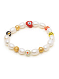 Nialaya Men's Beaded Bracelet Men's Smiley Face Pearl Bracelet