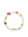 Nialaya Men's Beaded Bracelet Men's Smiley Face Pearl Bracelet