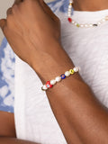 Nialaya Men's Beaded Bracelet Men's Smiley Face Pearl Bracelet