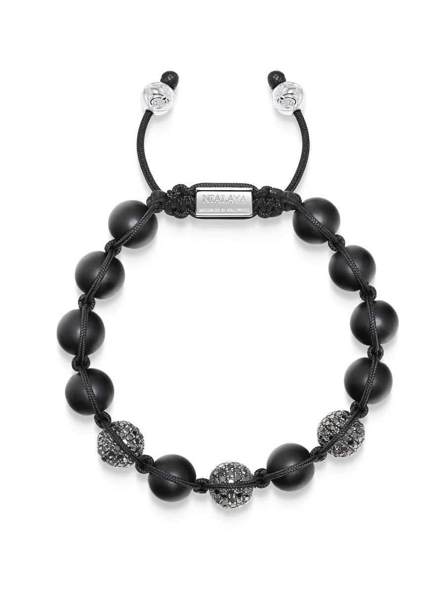 Trio Black Diamond Beaded Bracelet with Matte Onyx and Sterling Silver