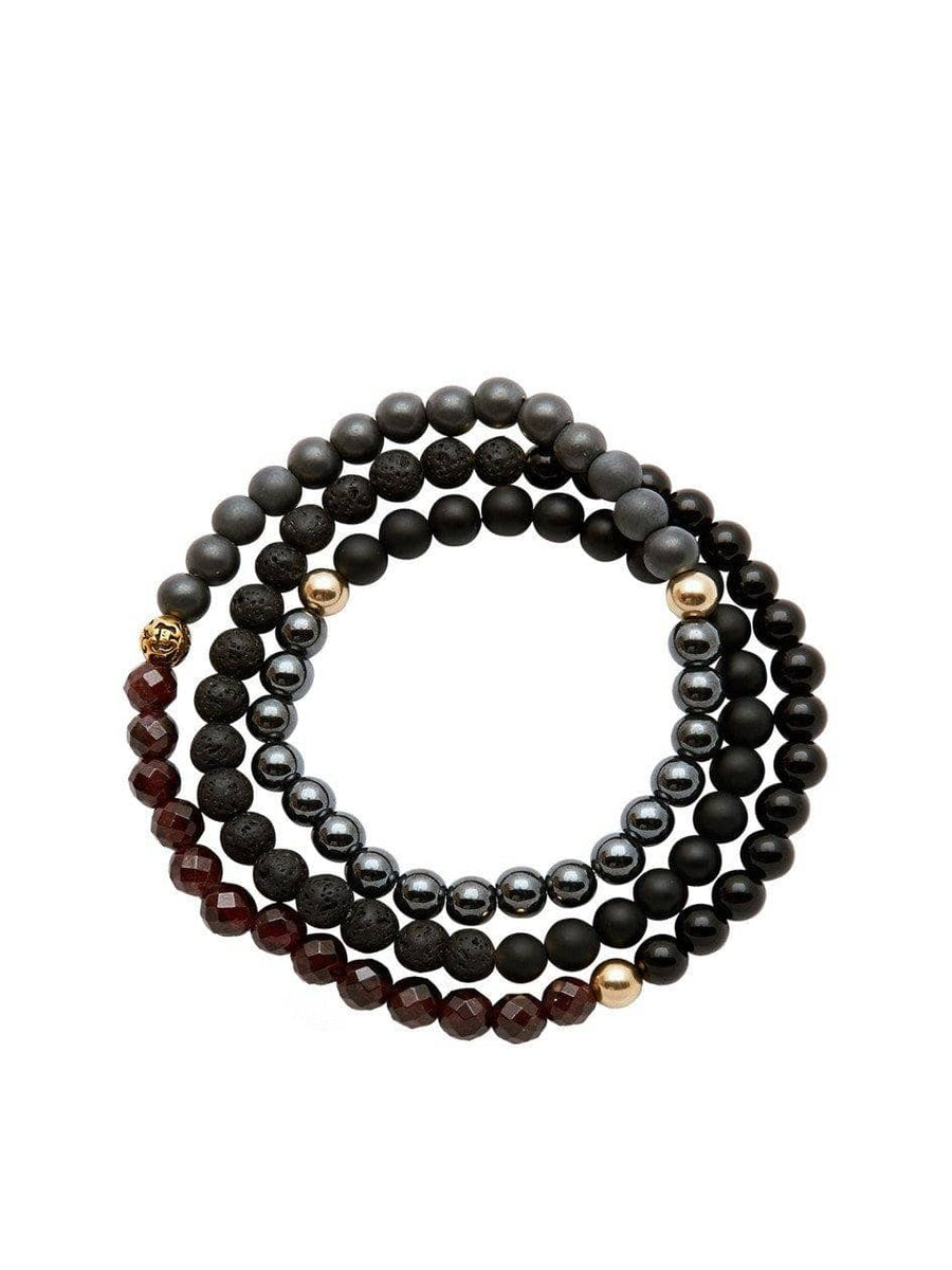 Men's Wrap Around With Hematite, Matte Onyx, Lava Stone, Agate, Gold Hollow