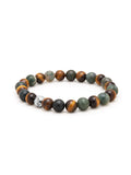Nialaya Men's Beaded Bracelet Men's Wristband with Aquatic Agate, Brown Tiger Eye and Silver