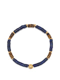 Men's Wristband with Blue Lapis and Brown Tiger Eye Heishi Beads and Gold