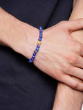 Nialaya Men's Beaded Bracelet Men's Wristband with Blue Lapis and Gold Skull