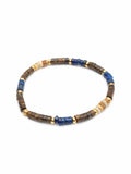 Nialaya Men's Beaded Bracelet Men's Wristband with Blue Lapis, Jasper, Gold, and Coconut Heishi Beads