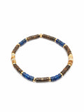 Nialaya Men's Beaded Bracelet Men's Wristband with Blue Lapis, Jasper, Gold, and Coconut Heishi Beads