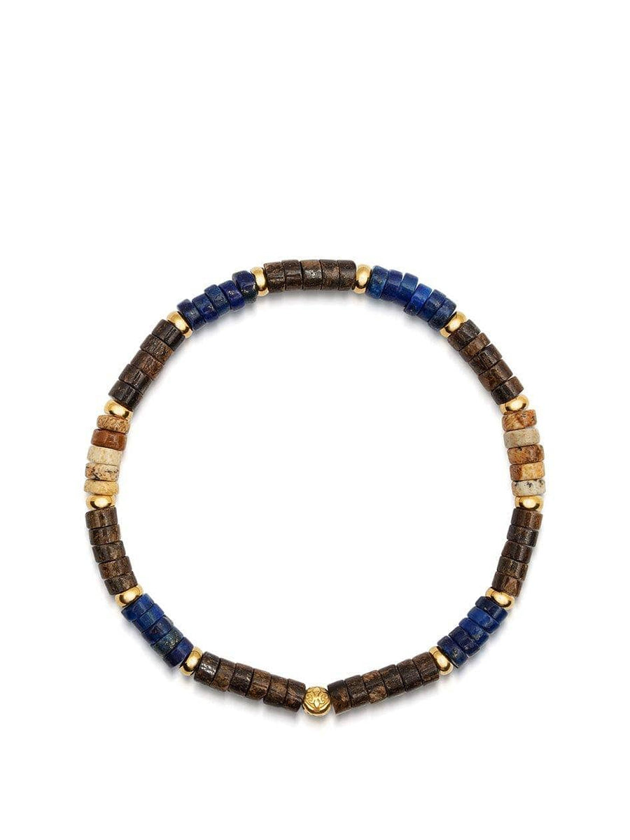 Men's Wristband with Blue Lapis, Jasper, Gold, and Coconut Heishi Beads