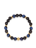 Nialaya Men's Beaded Bracelet Men's Wristband with Blue Tiger Eye, Black Agate, Lava Stone and Gold