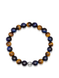 Nialaya Men's Beaded Bracelet Men's Wristband with Blue Tiger Eye, Brown Tiger Eye and Silver