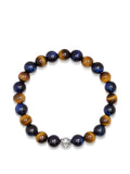 Men's Wristband with Blue Tiger Eye, Brown Tiger Eye and Silver