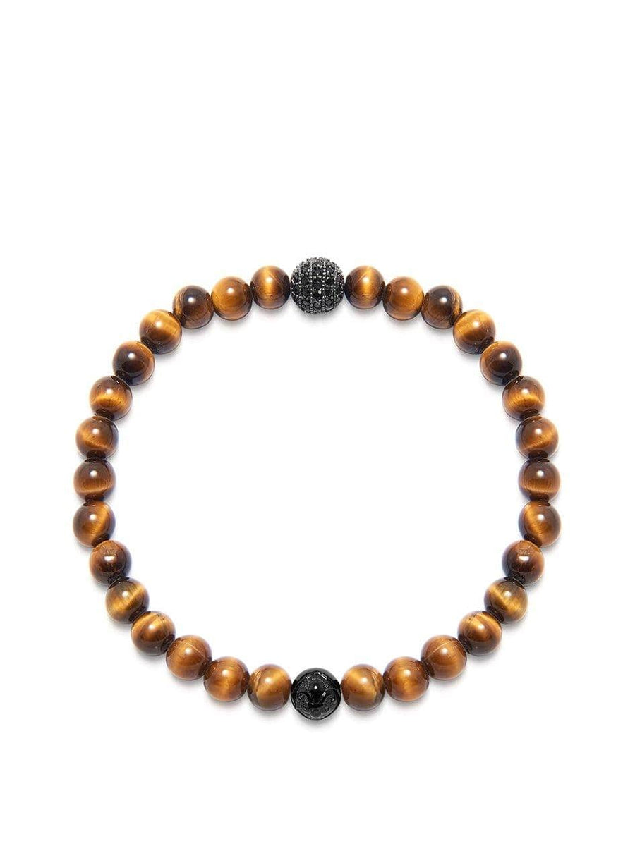 Men's Wristband with Brown Tiger Eye and Black CZ Diamond